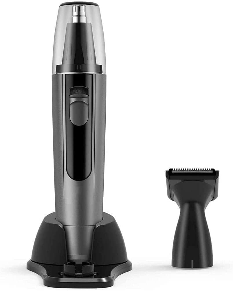 Men's Nose & Ear Hair Trimmer - Wet/Dry Battery-Operated Trimmer with Waterproof Stainless Steel Head & Cleaning Brush - Portable Grooming Tool for Travel, Home & Gym Use - Black