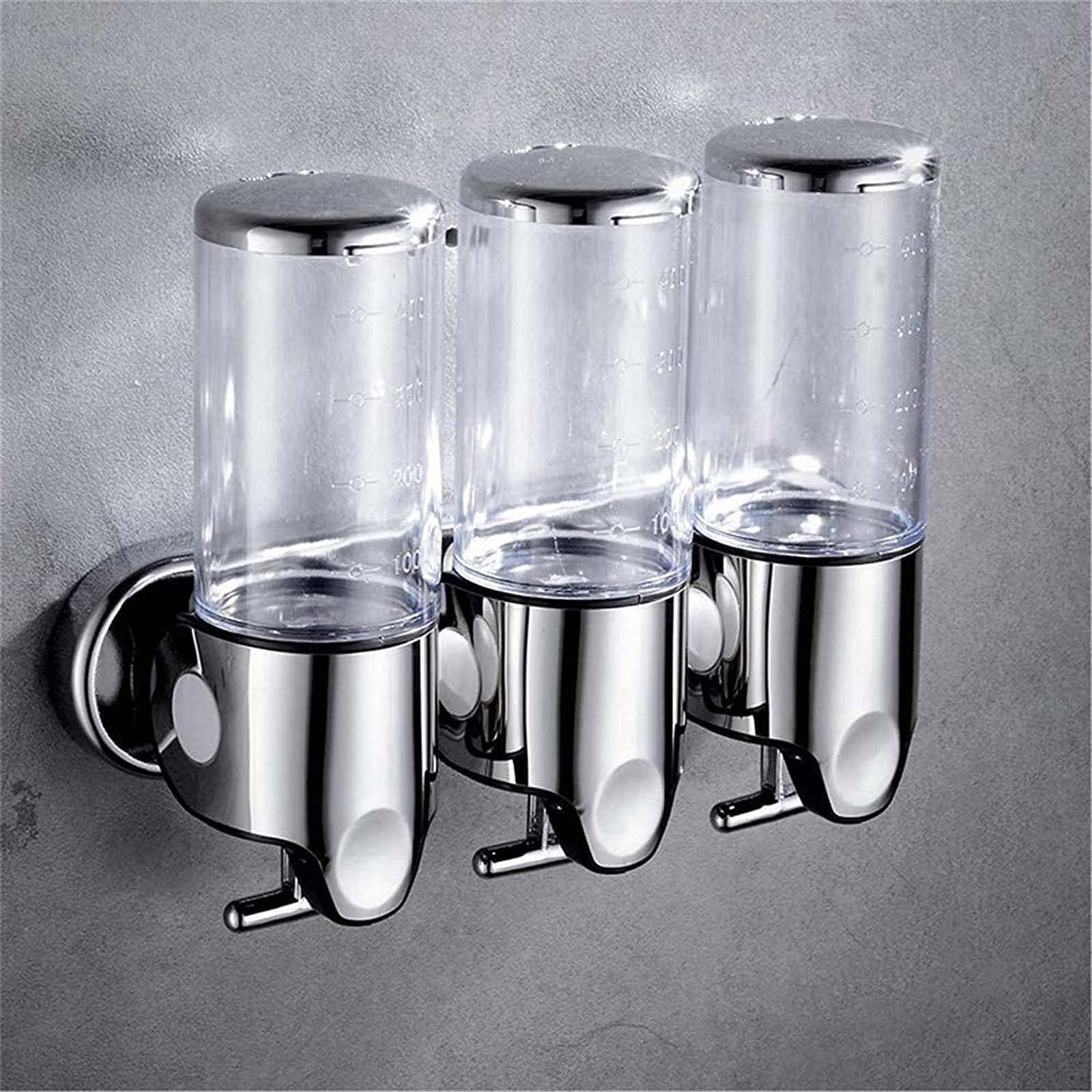 Triple Manual Shower Dispensers Wall Mount - 3X 500ml T-Bar Metal Pump for Shampoo, Body Wash & Conditioner | Damage-Free Bathroom Organizer for Home & Hotel Use | Perfect for Shared Spaces & Spa-Like Experience