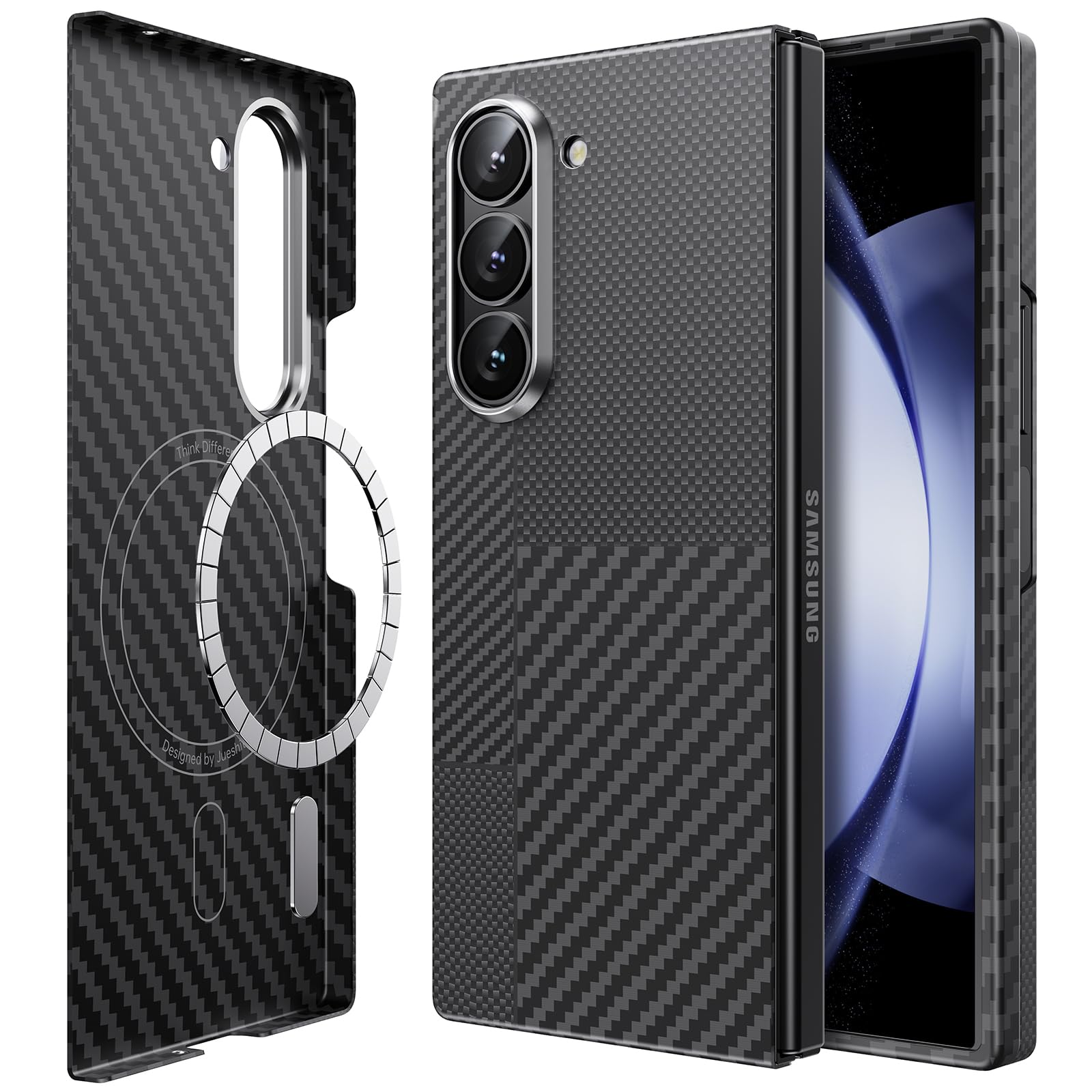Samsung Galaxy Z Fold 6 Case - 600D & 1500D Aramid Fiber Ultra Slim Magnetic Cover with Magsafe Compatibility | Carbon Fiber Texture Protective Phone Case for Business & Travel Use