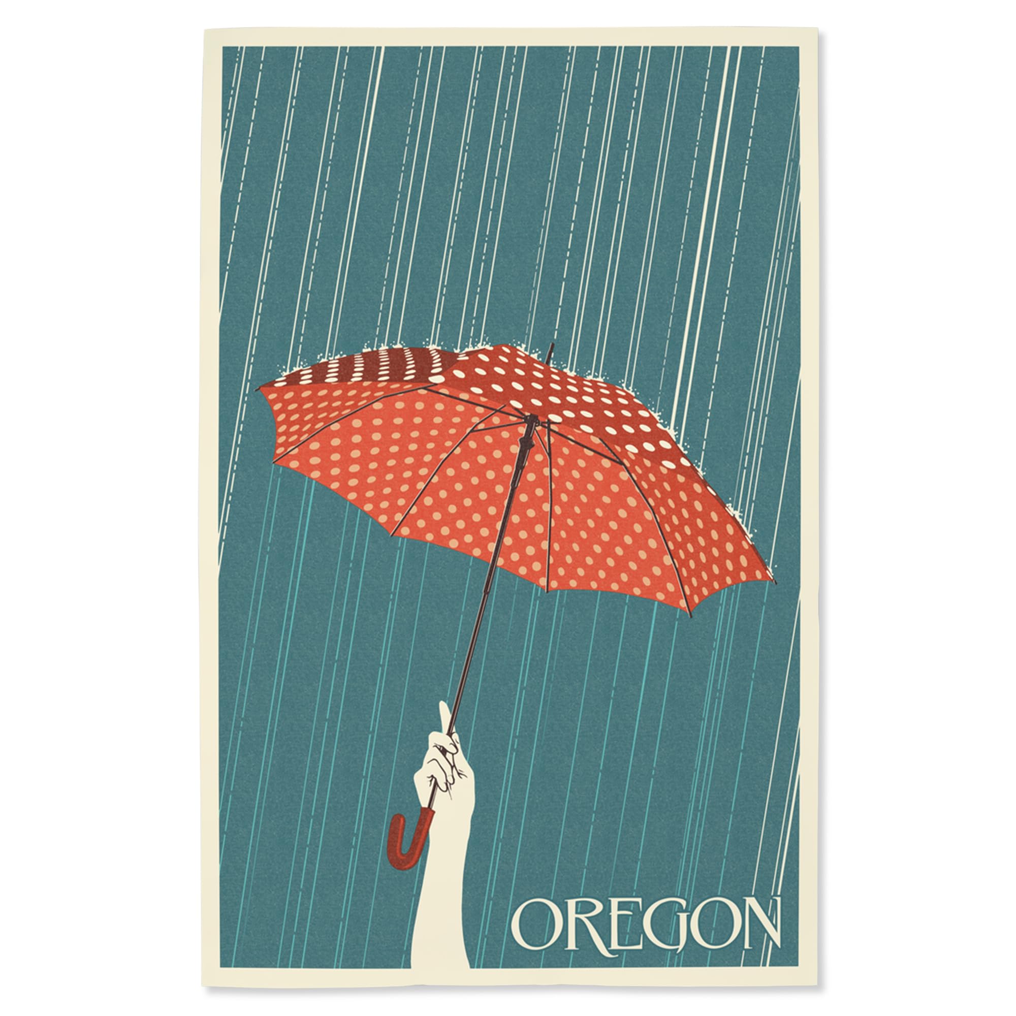 Lantern Press 16x24 Inch Giclee Print - Oregon Umbrella Letterpress Art - Wall Decor for Living Room, Bedroom & Office