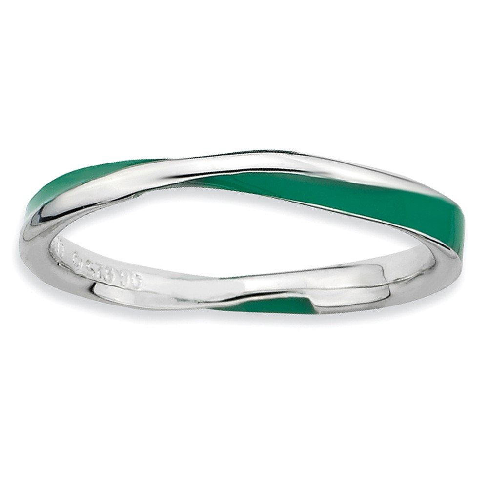 Sterling Silver Stackable Green Enamel Twisted Ring for Women | Jewelry By Lux | Elegant Statement Piece for Everyday Wear, Gift Giving & Special Occasions