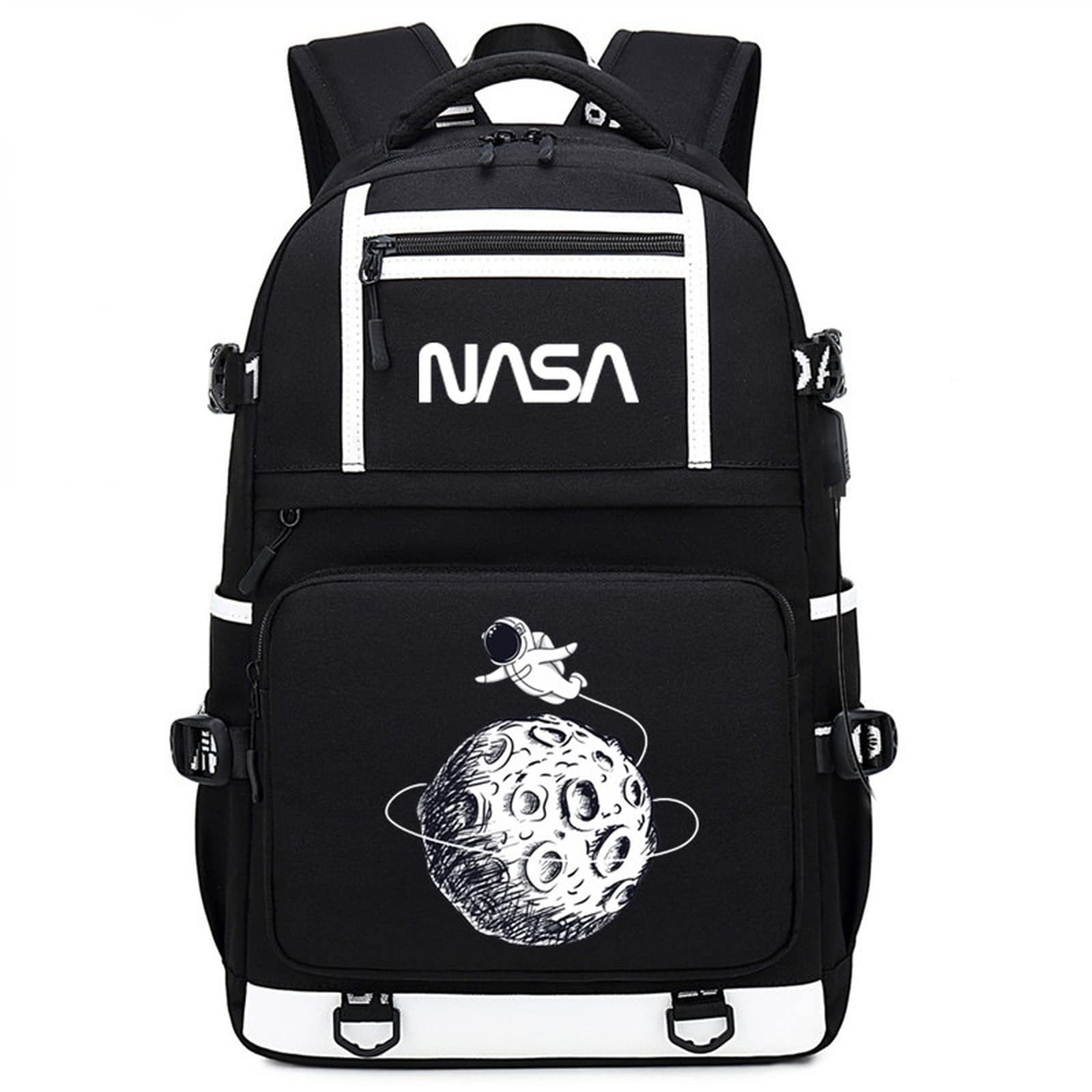 NASA Backpack for Men & Women - Large Capacity Laptop Bag with USB Charging Port, Travel & School Backpack (Black, 11.8x5.9x18.9 Inches) - Perfect for Work, College, Hiking & Daily Commute
