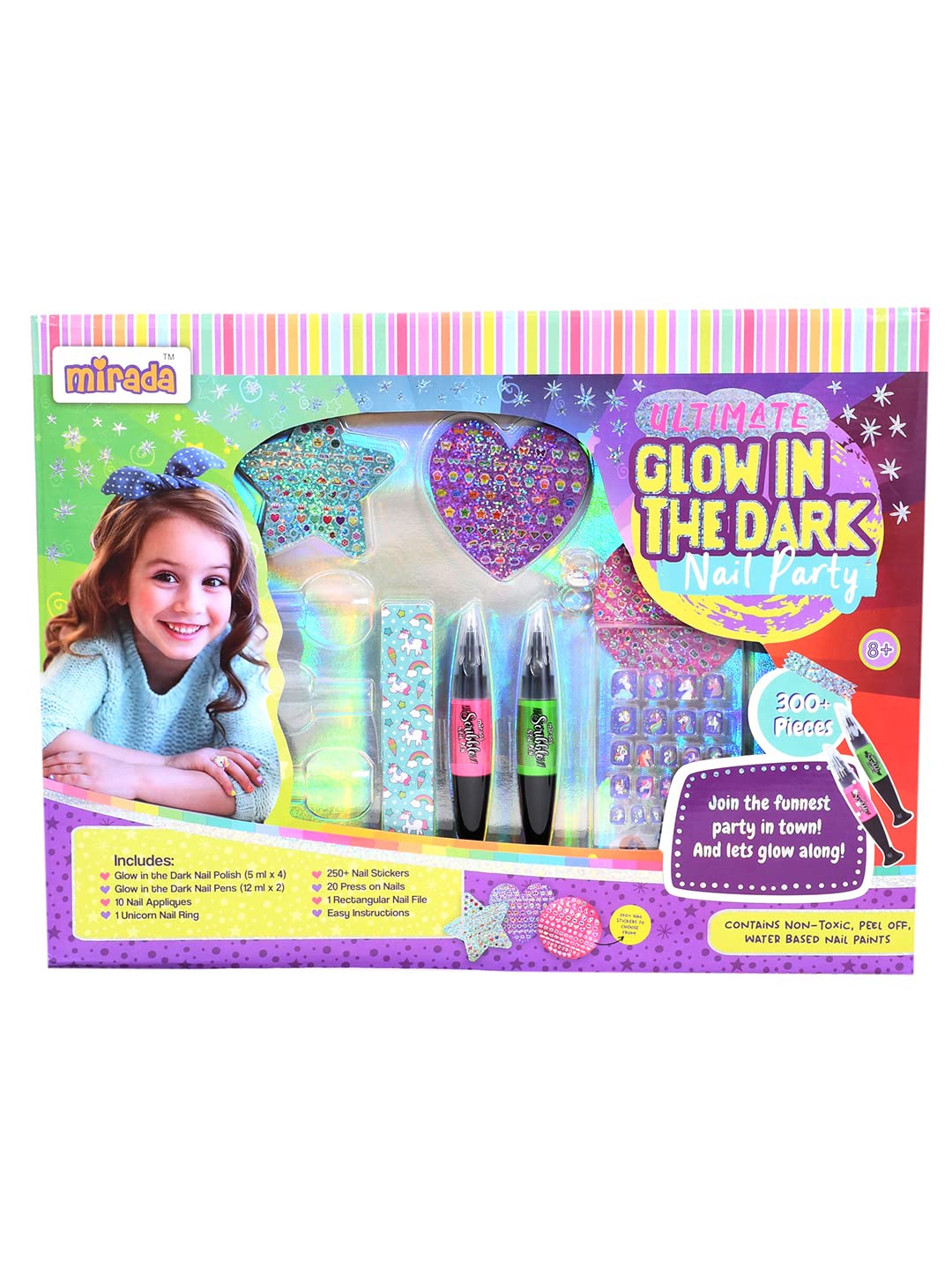 Mirada Ultimate Glow Nail Art Kit - 12 Colors Gel Nail Polish Set with UV Light for Girls & Teens - Perfect for Birthday Parties, Sleepovers & DIY Home Manicures