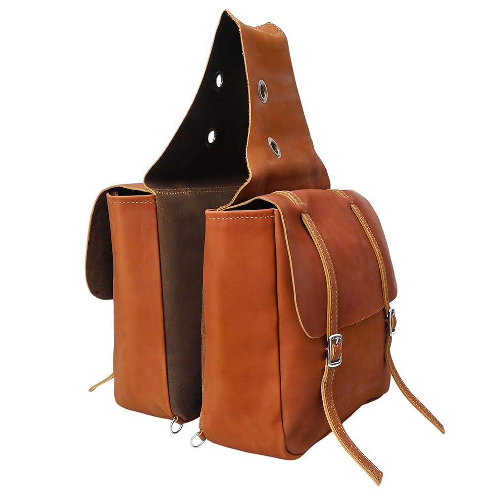 HILASON Genuine Soft Leather Western Horse Saddle Bag - Adjustable Tan Equestrian Saddle Pouch for Trail Riding & Horse Shows | Durable Riding Accessory for Cowboys & Ranchers