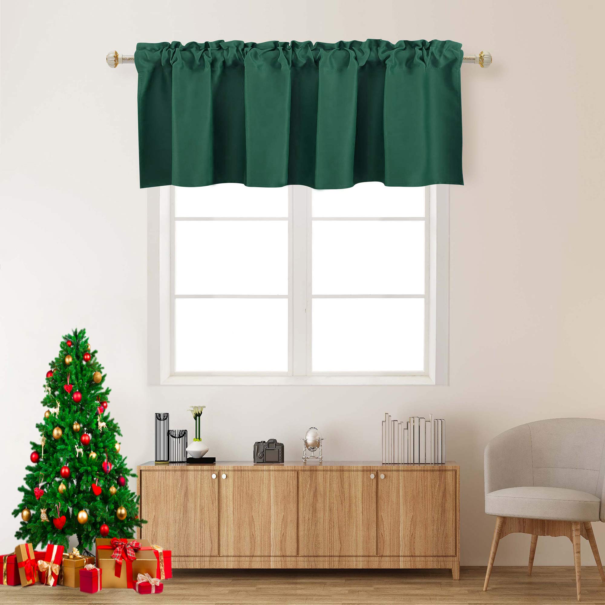 Hunter Green Blackout Valance Curtains - 52x18 Inch, Thermal Insulated Rod Pocket Window Treatment for Bedroom, Kitchen & Living Room - Perfect for Small Windows & Bathroom Privacy