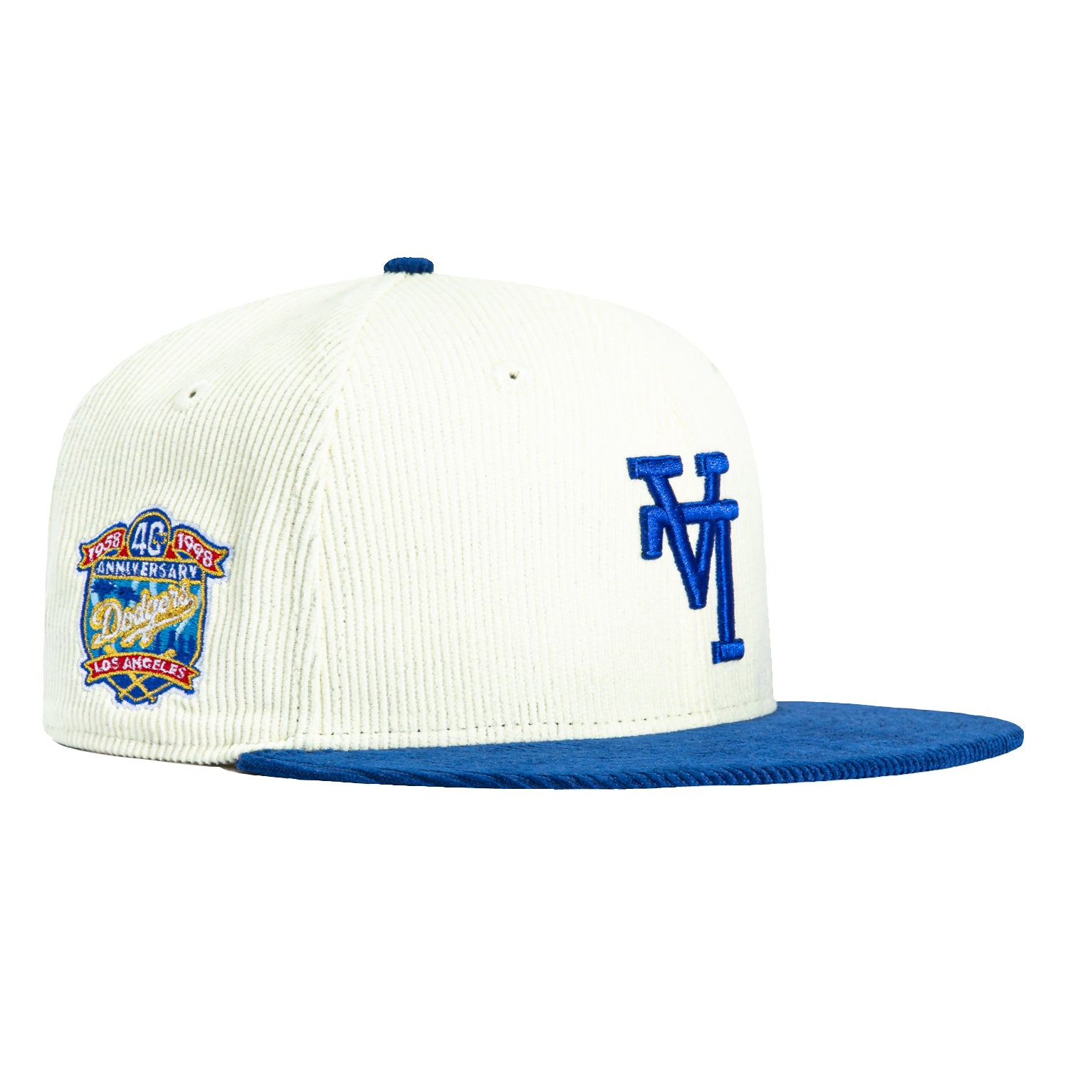 New Era 59Fifty Los Angeles Dodgers 40th Anniversary Patch Upside Down Snapback Hat - White & Royal Blue - Official MLB Baseball Cap for Men & Women - Perfect for Games, Collecting & Streetwear Fashion