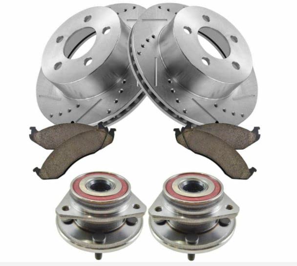 High Performance Drilled & Slotted Brake Rotor Kit with Ceramic Pads & Hub Bearings - Compatible with Jeep Wrangler, Grand Cherokee | Improved Stopping Power for Off-Road & Daily Driving