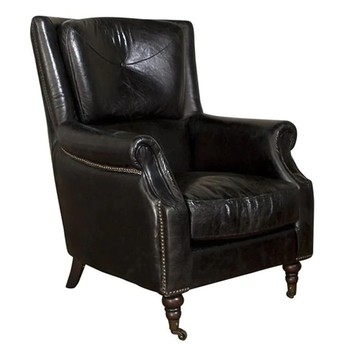 Stanwick Genuine Leather Armchair in Aged Black - Premium Comfort for Living Room, Office & Lounge Spaces
