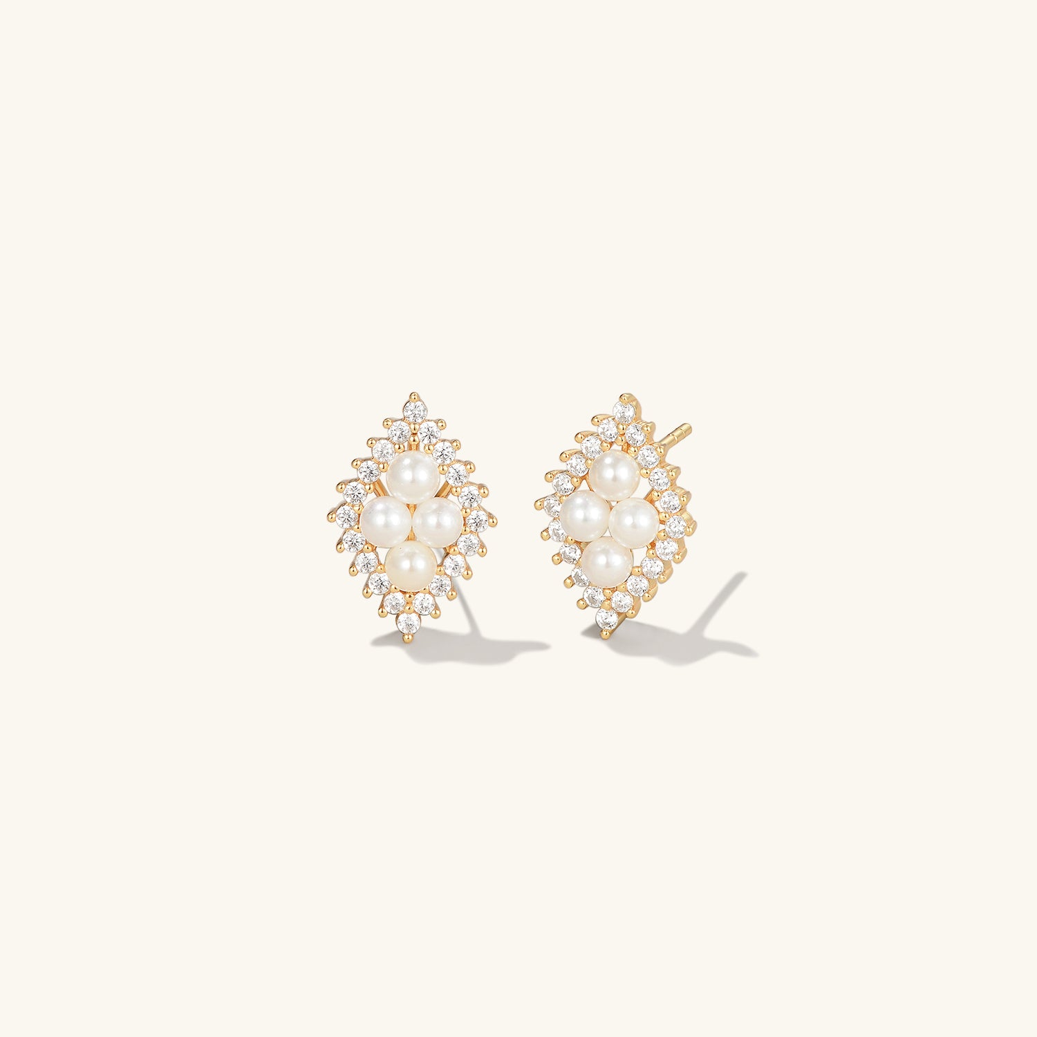 Vintage Inspired Yellow Gold Earrings with Freshwater Pearls & Moissanite - Elegant Jewelry for Weddings, Parties & Special Occasions