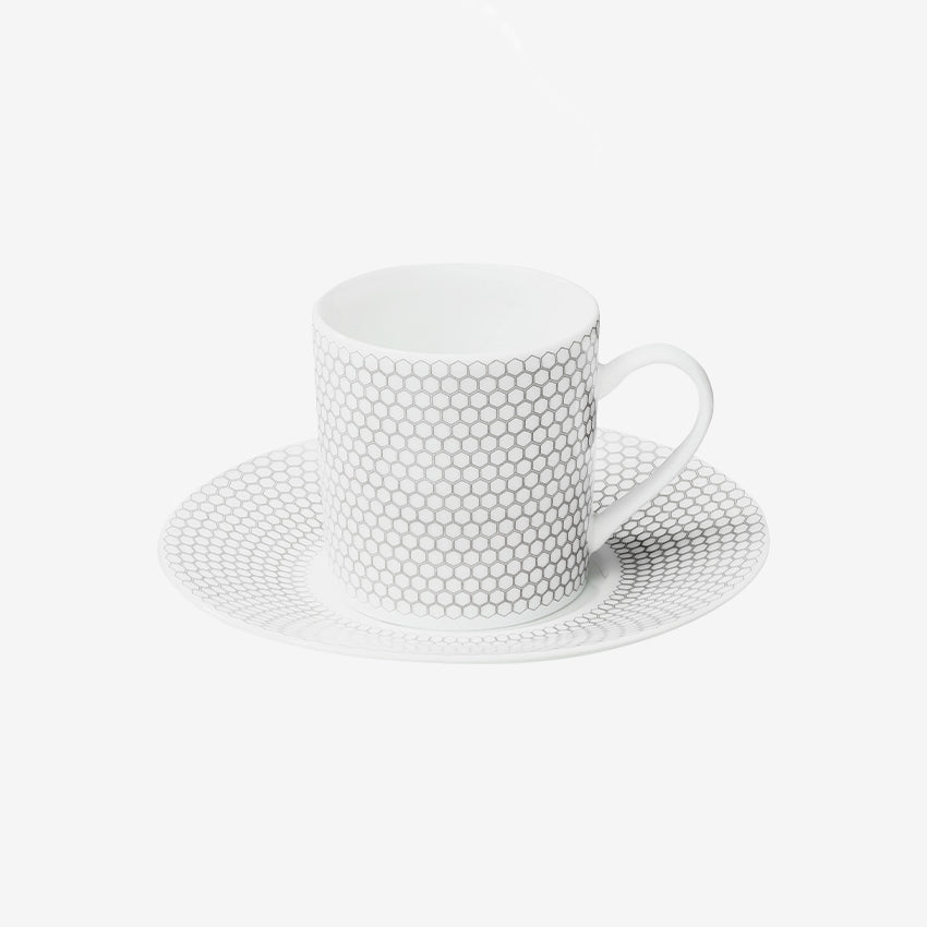 Christofle Porcelain Demitasse Cup and Saucer Set - Elegant Espresso Coffee Cups for Afternoon Tea & Dessert - Perfect for Home, Cafe, and Restaurant Use