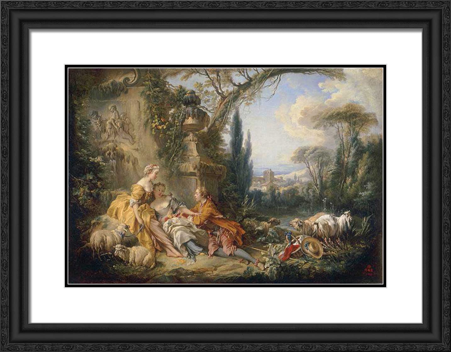 Boucher Francois 'Charms of Country Life' 24x19 Black Ornate Framed Art Print with Double Matting - Classic French Oil Painting Reproduction for Living Room, Bedroom & Office Decor