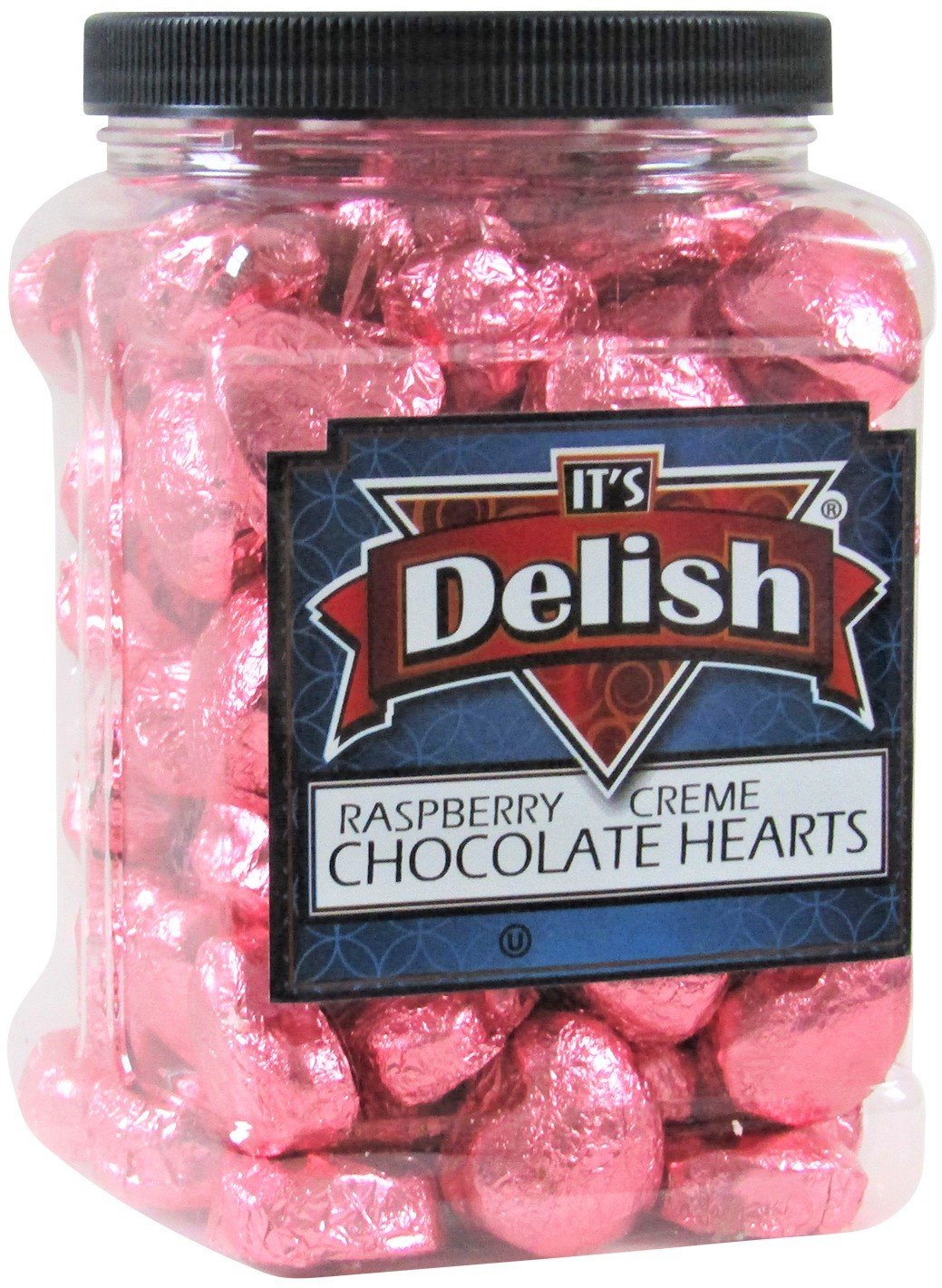 Delicious Raspberry Crème Chocolates Hearts in Pink Foil - 2.5 LBS Jumbo Jar - Perfect for Valentine's Day Gifts, Wedding Favors & Romantic Celebrations