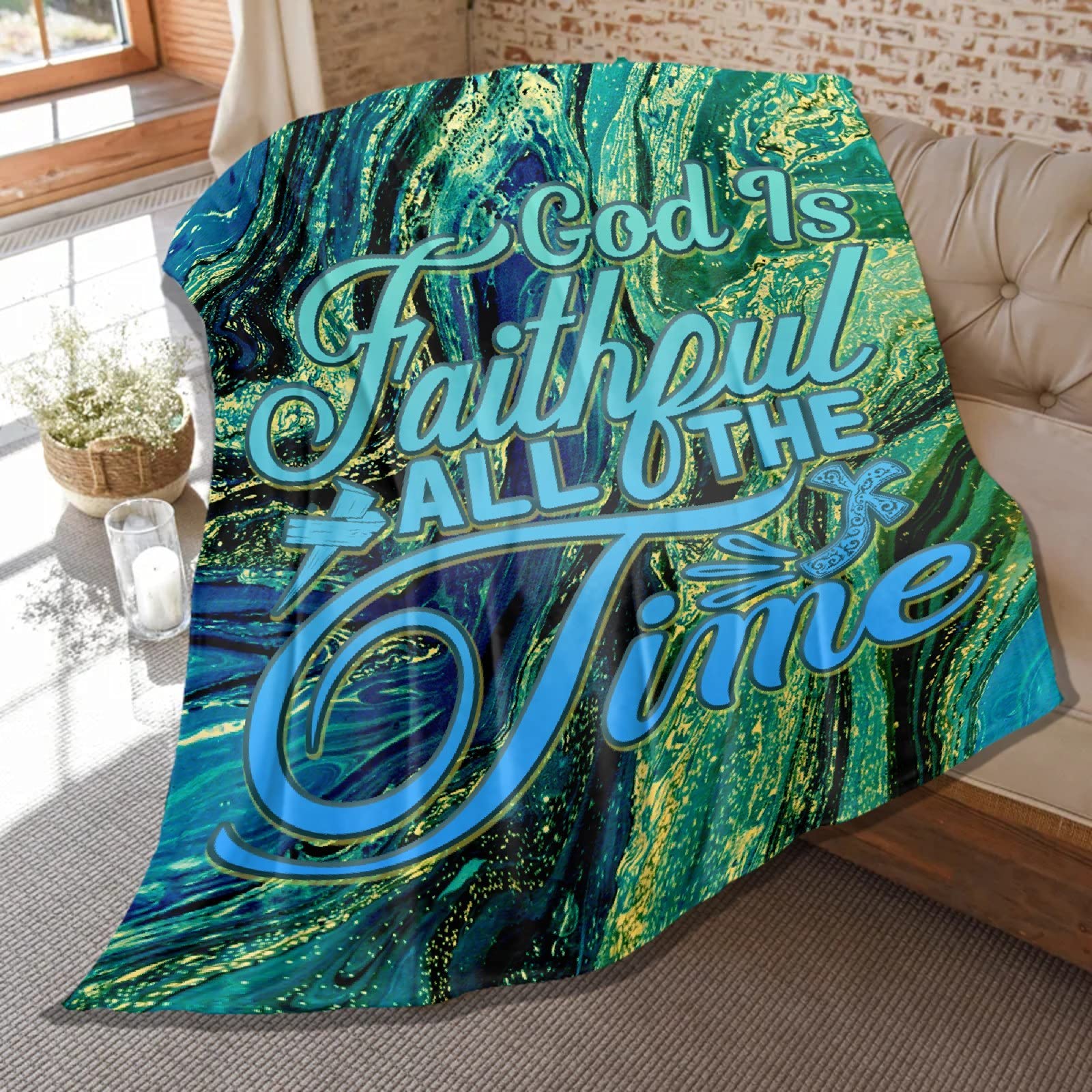God is Faithful Bible Verse Throw Blanket - Soft Plush Flannel Quilt for Women, Girls & Family - 120x90