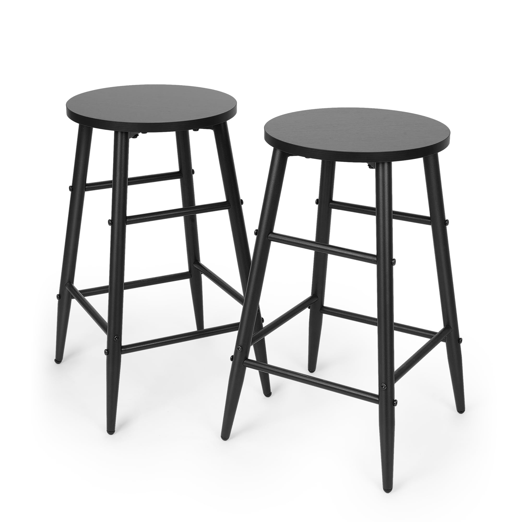 2-Pack Modern Black Bar Stools with Footrest - 24