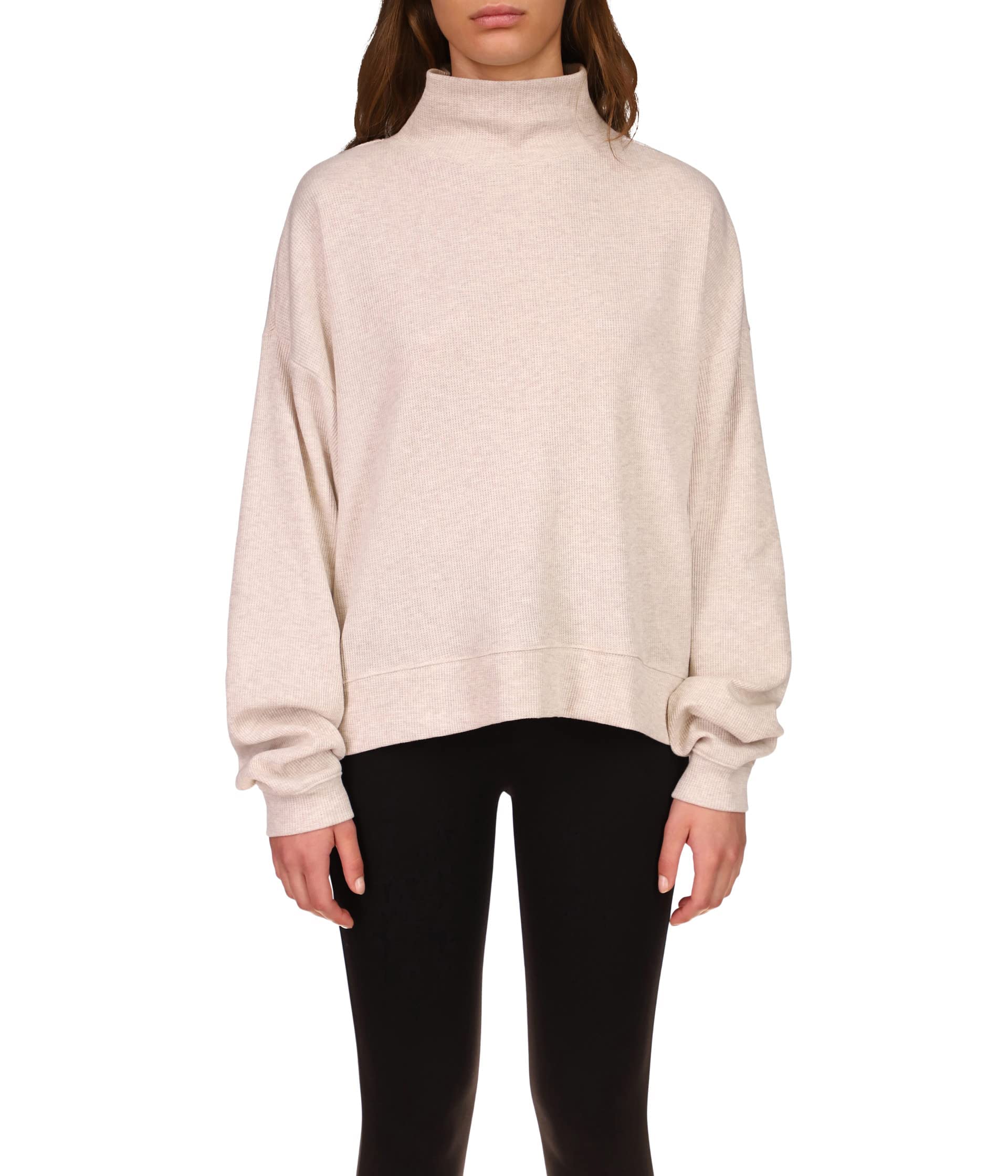 Sanctuary Easy Winter Waffle Knit Mock Neck Tee - Women's Cozy Long Sleeve Thermal Shirt for Cold Weather | Perfect for Layering, Casual Outfits & Winter Activities