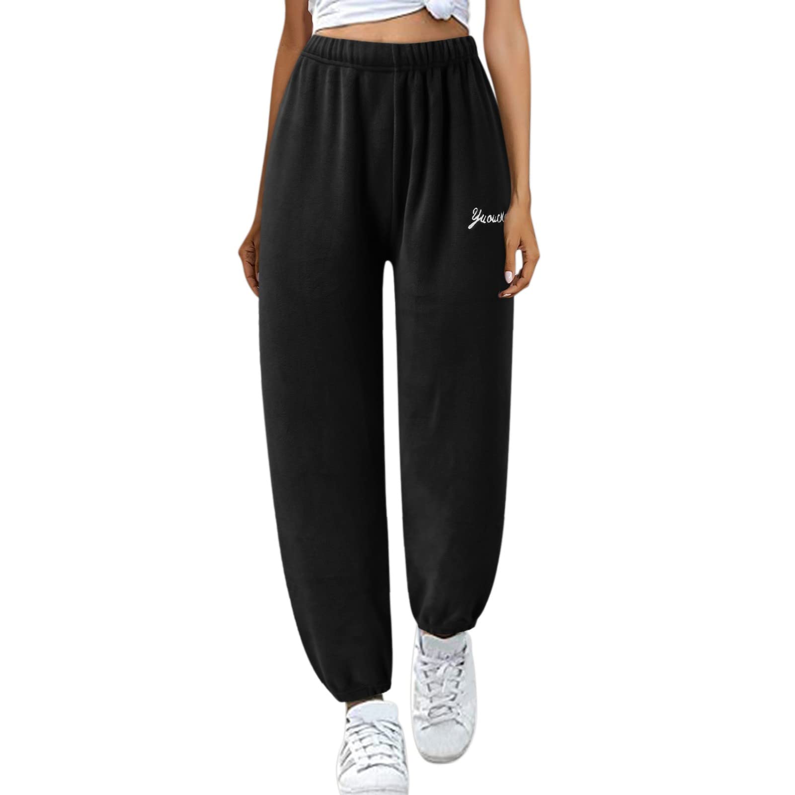 Women's Stretchy Black Casual Pants - Winter Warm Thick Soft Trousers for Homewear & Lounge | Perfect for Work, Travel & Relaxation