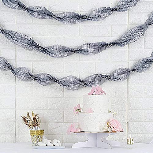 3 Inch x 28 Ft Extra Long Silver Balsa Circle Ruffled Tissue Paper Garland - Perfect for Birthday Parties, Baby Showers, Wedding Decorations & DIY Craft Projects