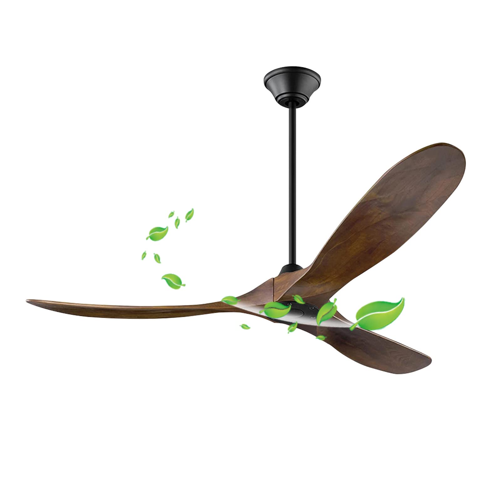 52 Inch 3 Blade Solid Wood Ceiling Fan with Remote - No Light DC Motor Outdoor Ceiling Fan, 6 Speed Adjustable for High/Low Sloped Ceilings - Ideal for Patios, Living Rooms, Bedrooms & Indoor/Outdoor Spaces