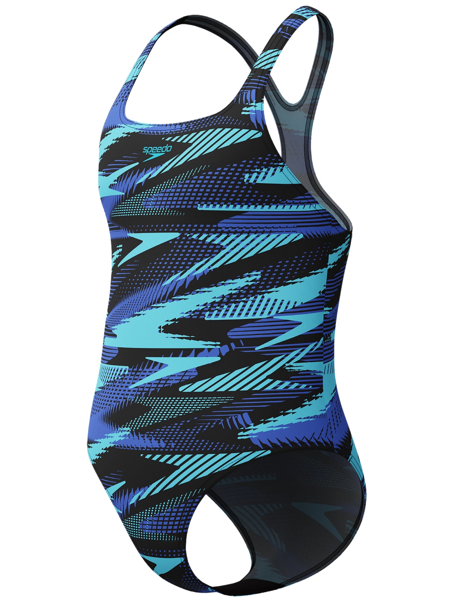 Girls HyberBoom Allover Printed Medalist Swimsuit - Black/Blue - Perfect for Swim Competitions, Beach Vacations & Pool Parties