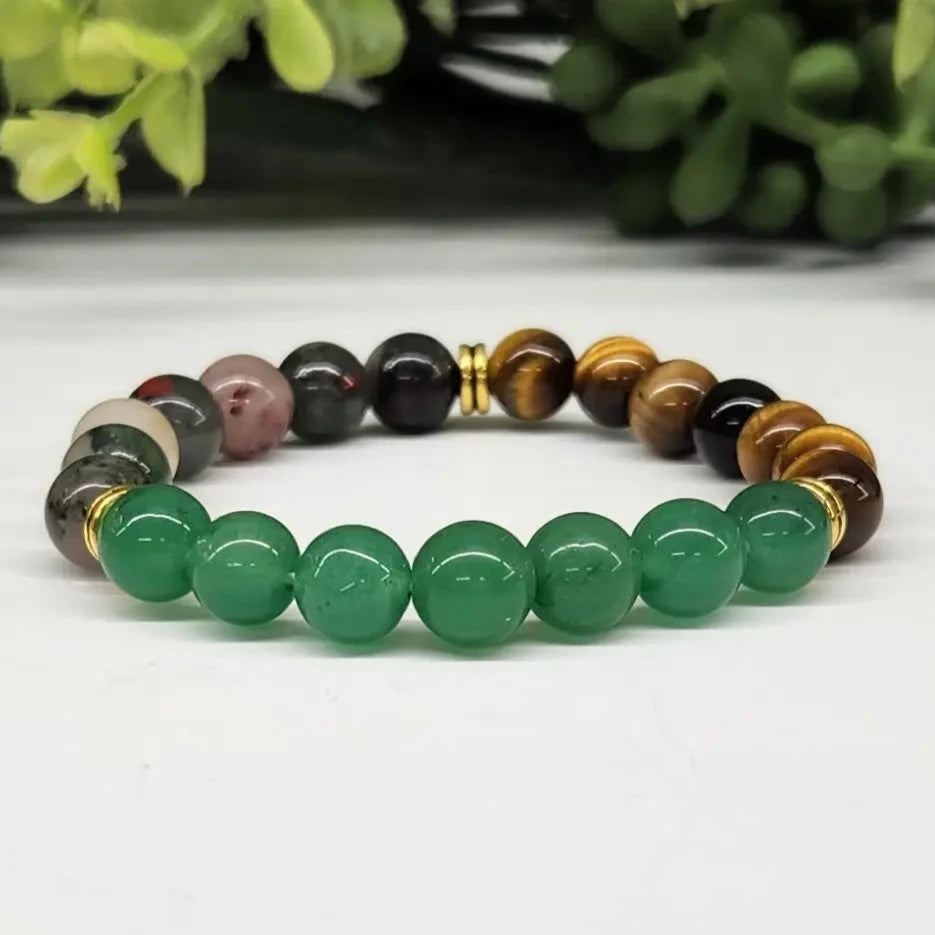 8mm Smooth Bead Stretch Bracelet - Jade, Tiger Eye & Bloodstone Trio for Women | Healing Crystal Jewelry for Meditation, Yoga & Positive Energy