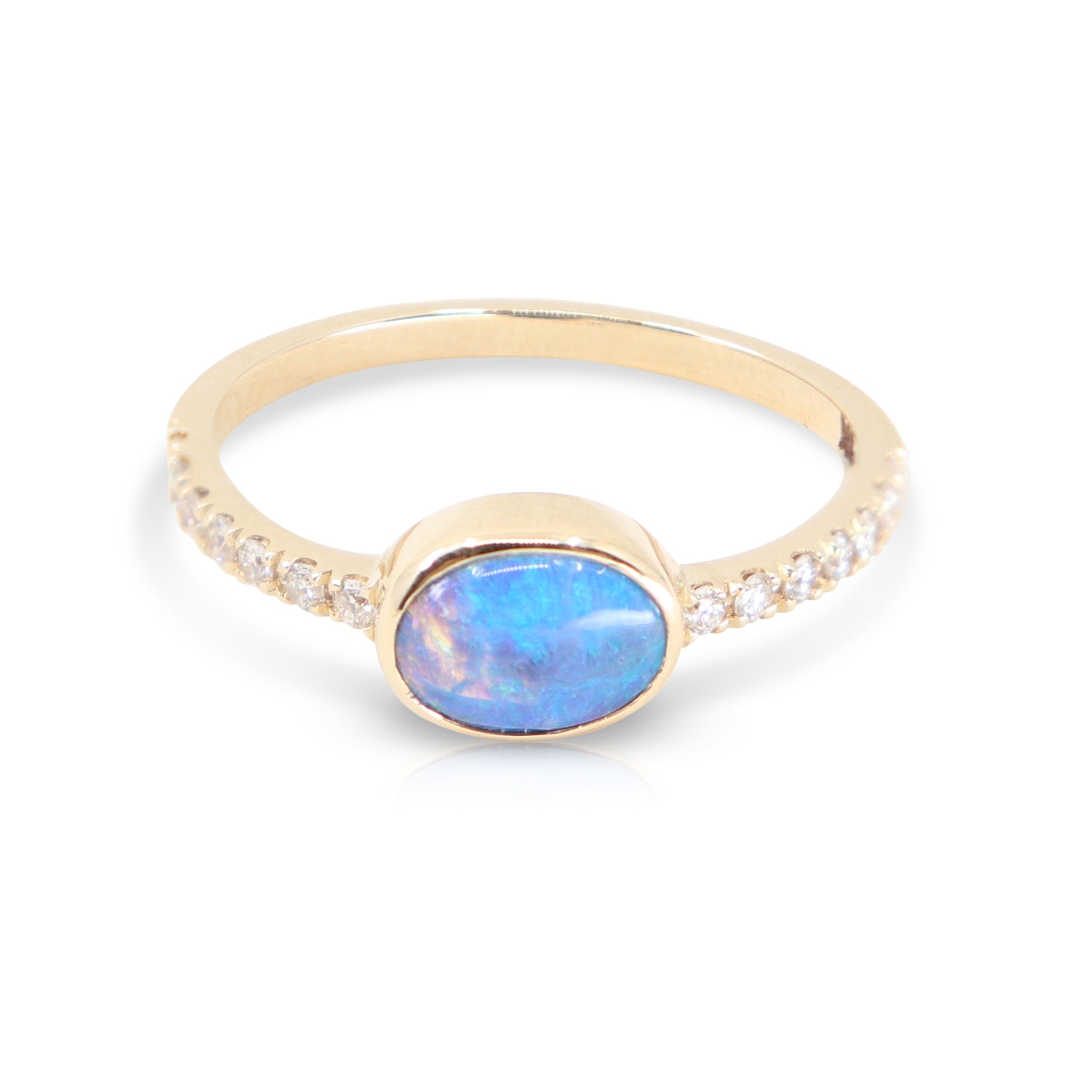 Exquisite 14K Yellow Gold Coober Pedy Black Opal & Diamond Ring for Women | Elegant Statement Jewelry for Weddings, Anniversaries & Special Occasions