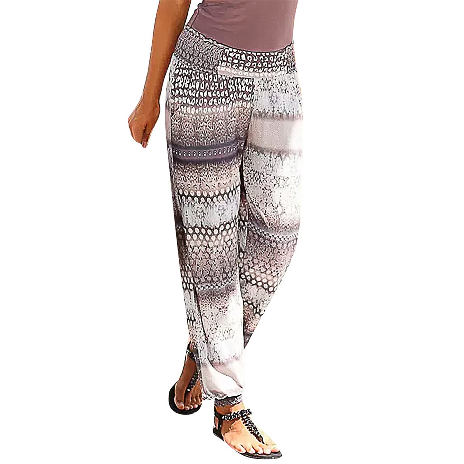 ZYNIC Women's High Waisted Casual Boho Pants - Tapered Baggy Flowy Harem Pants with Bohemian Graphic Print | Perfect for Yoga, Travel & Festival Outfits