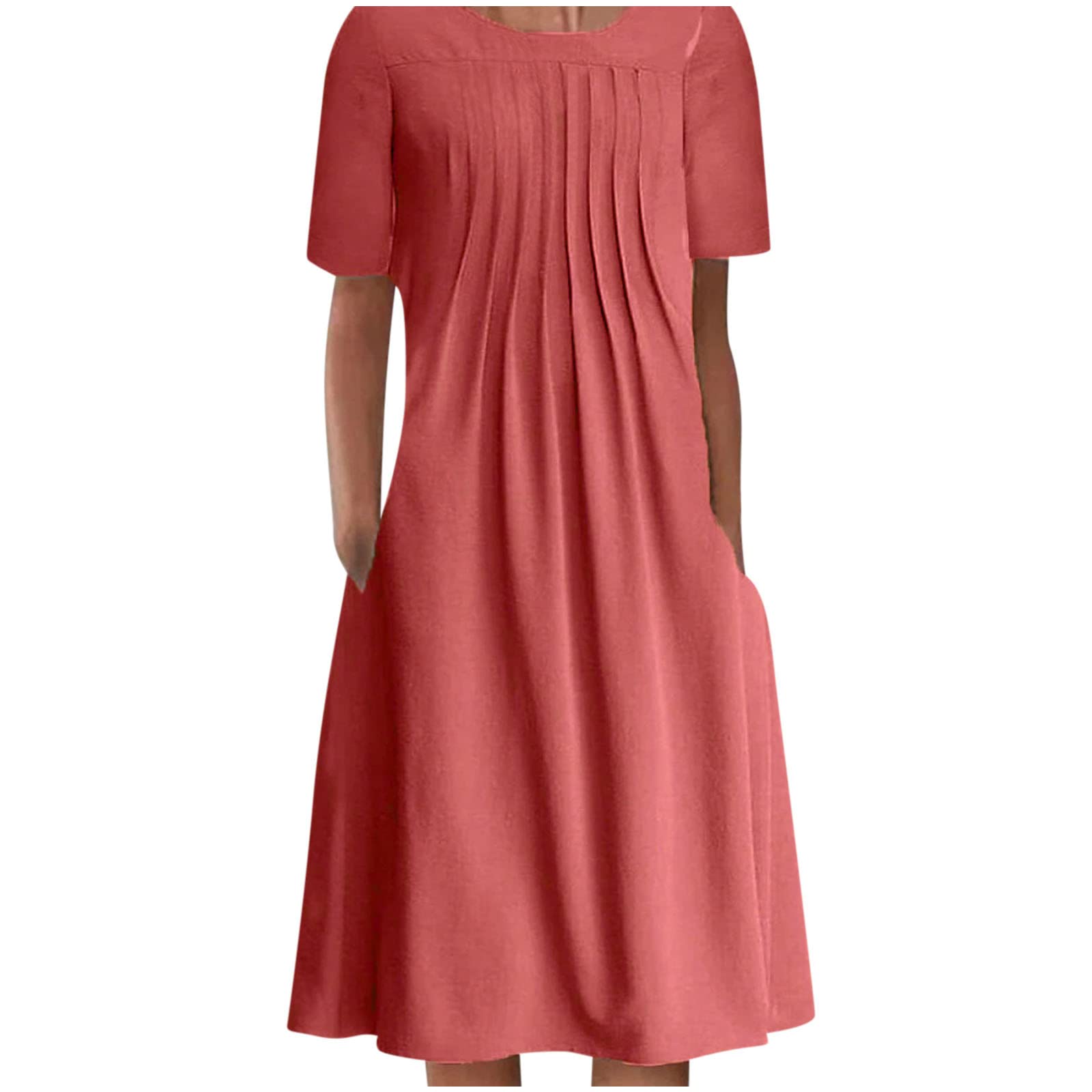 Women's Athletic Summer Dress - Casual Solid Color Round Neck Short Sleeve Cotton Midi Dress with Pockets | Perfect for Workout, Yoga, Running & Everyday Wear