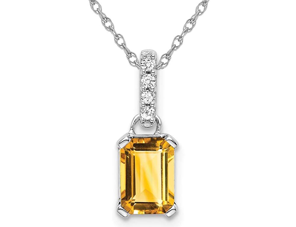 1.00 Carat (ctw) Emerald-Cut Citrine Pendant Necklace in 10K White Gold with 18