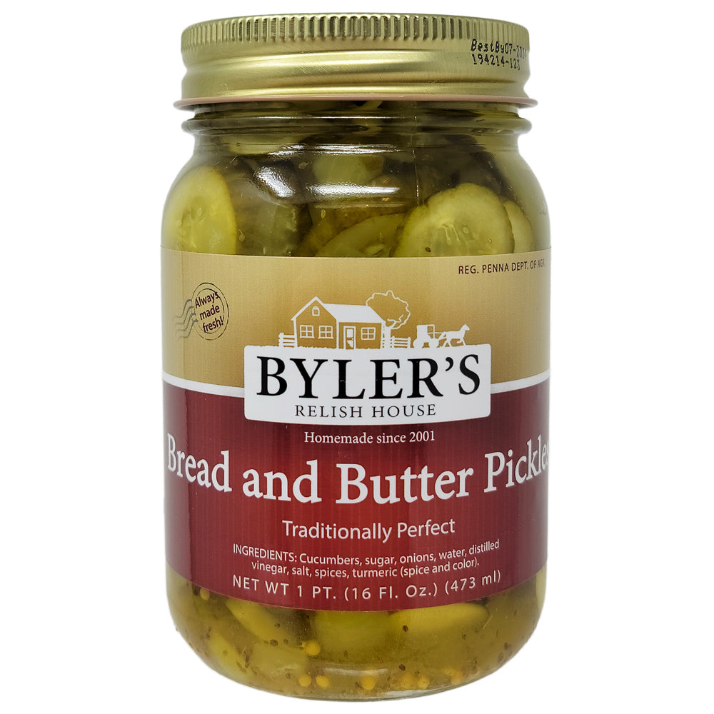Byler's Bread & Butter Pickles - Sweet & Tangy Sliced Cucumbers - 16oz Jar - Perfect for Burgers, Sandwiches & Charcuterie Boards