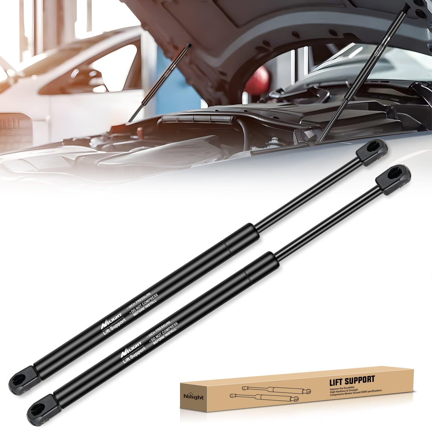2 PCS Lift Support Struts Replacement for Dodge Ram 1500/2500/3500/4500/5500 (2002-2010) - Front Hood Gas Springs Shock Rods - Perfect for Easy Hood Access & Maintenance