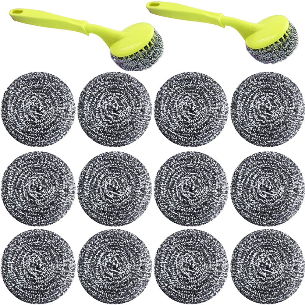 18-Pack Stainless Steel Scrubber Balls with Handle - Heavy Duty Pot & Pan Cleaner for Rust, Burnt Food & Stubborn Stains - Dishwasher Safe Cookware Scouring Pads for Kitchen, Grill, BBQ & Outdoor Cooking