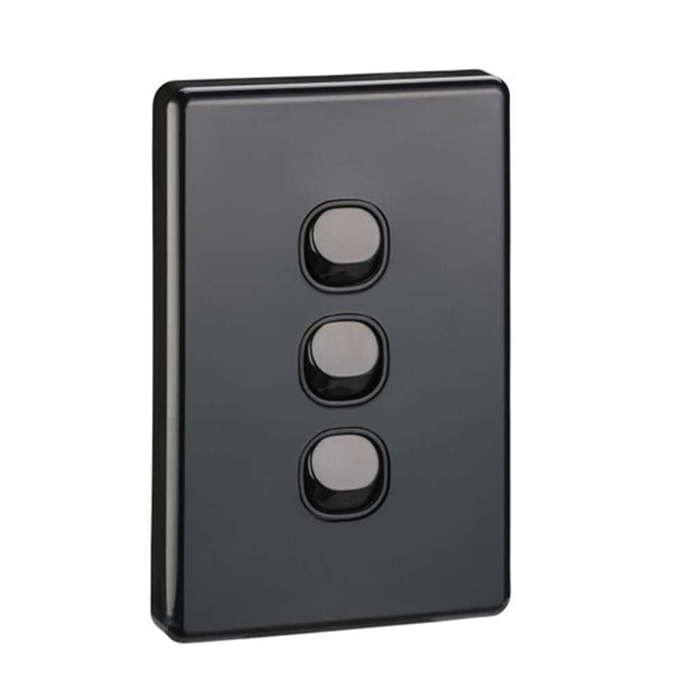 10A Classic 3 Gang Switch in Matt Black - Perfect for Home, Office & Commercial Electrical Installations