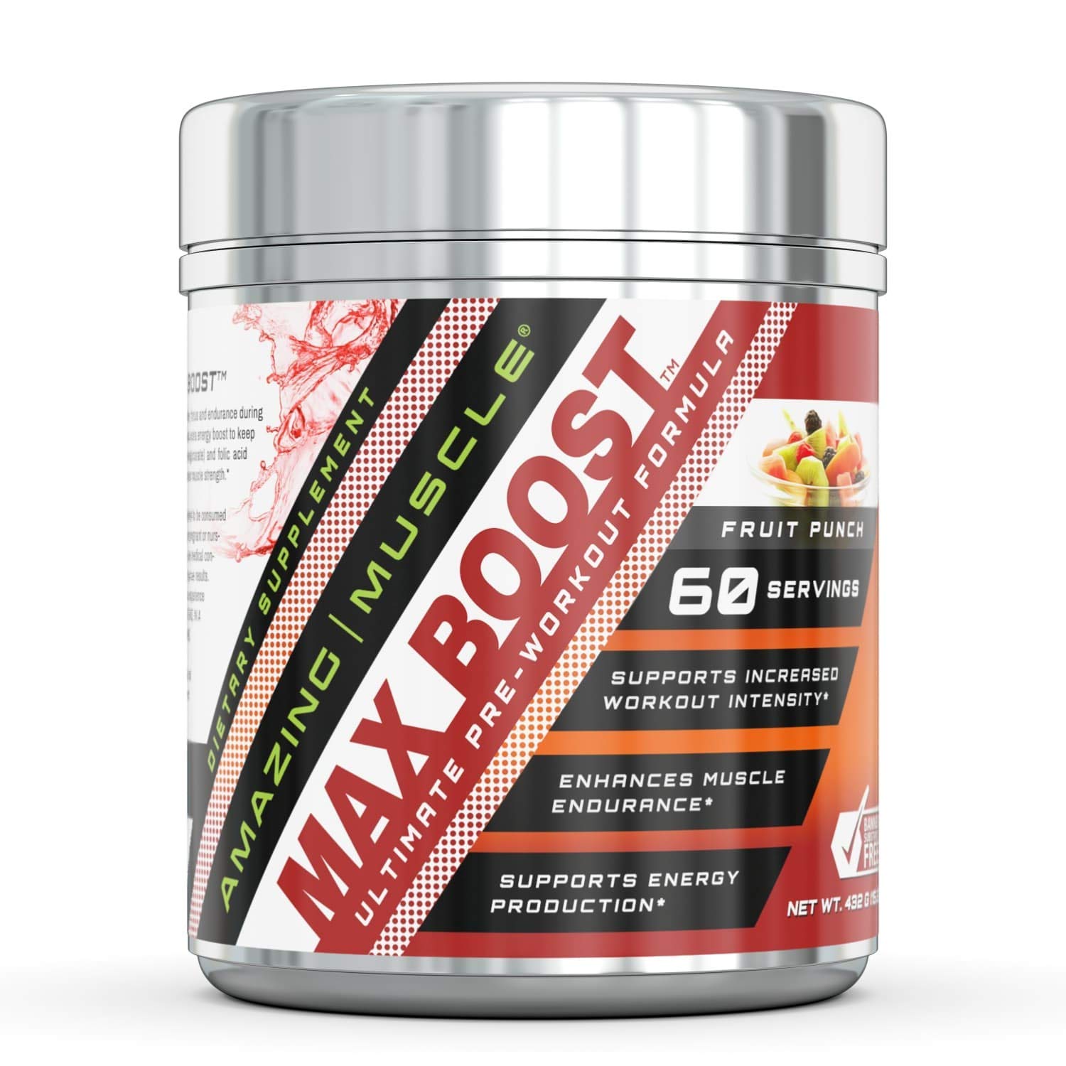 Muscle Max Pre Workout with Stevia - 60 Servings for Endurance & Intensity (Fruit Punch) - Gym & Fitness Boost