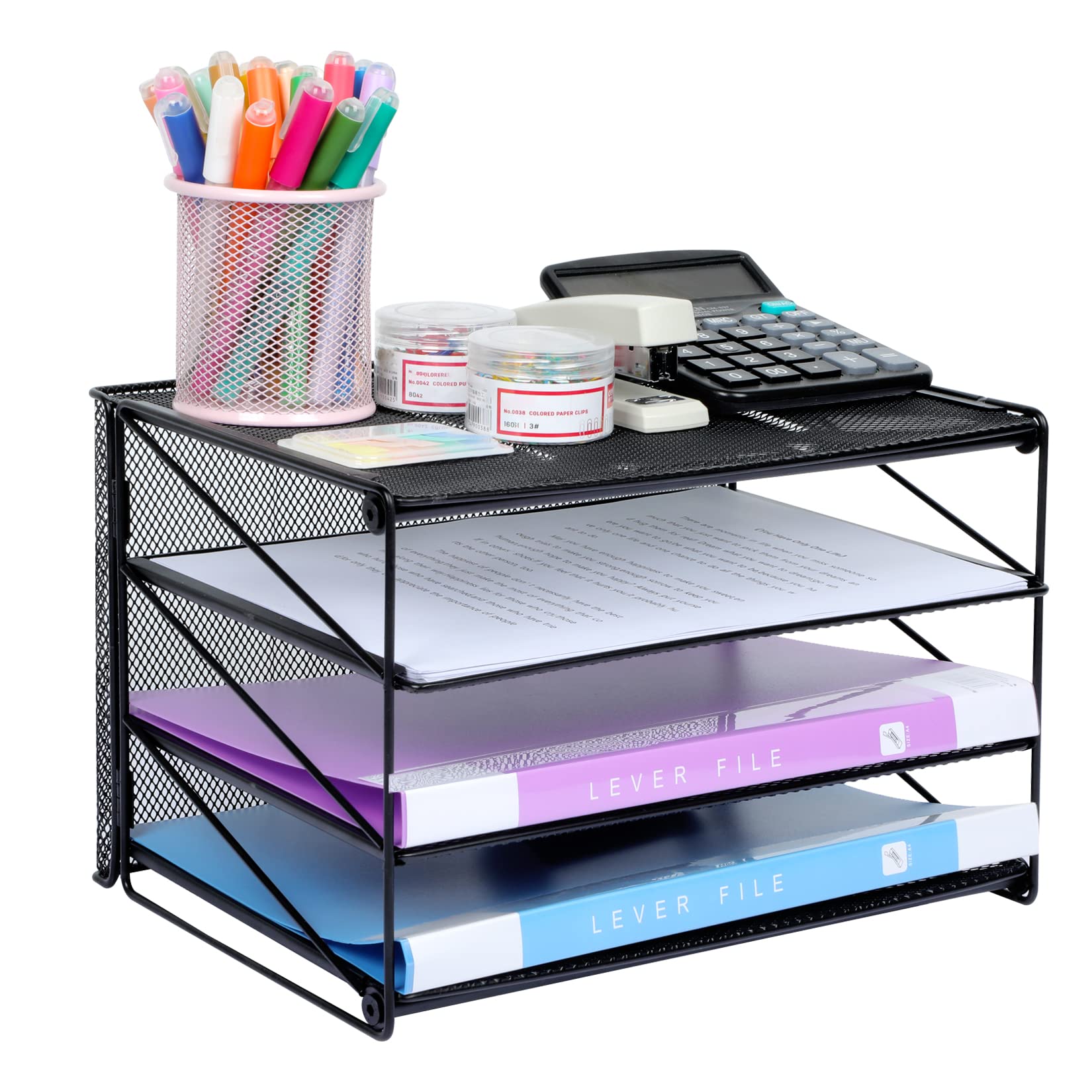 Veesun 3-Tier Mesh Paper Letter Tray Organizer - Black Desktop File Holder for Office, Home & School | Perfect for Mail, Documents, Bills & Office Supplies Organization