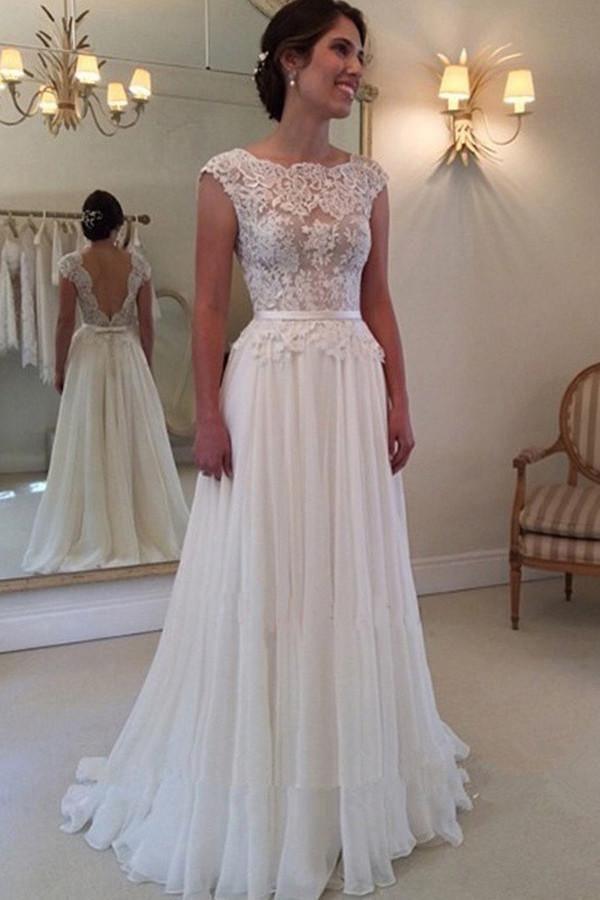 Elegant A-Line Lace Backless Long Beach Wedding Dress WD021 - Perfect for Beach Weddings, Destination Ceremonies & Romantic Photoshoots
