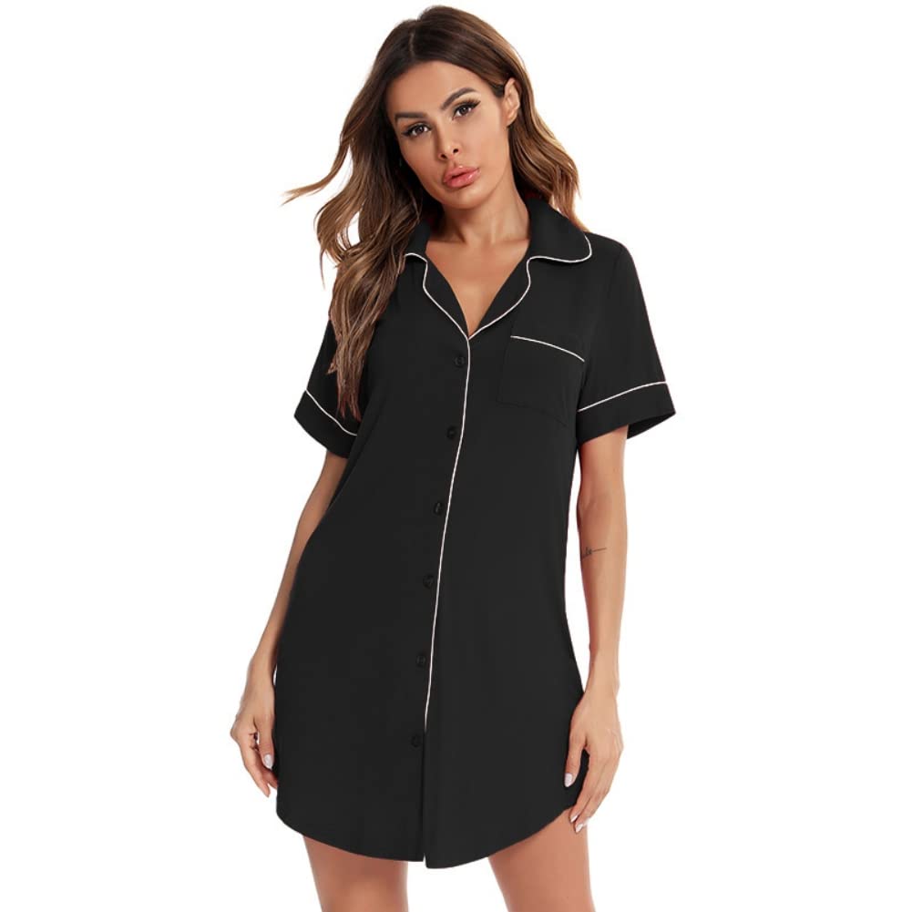 Women's Short Sleeve Button Down Nightgown - Comfortable Boyfriend Sleep Shirt with Notch Collar, Sizes S-2XL | Perfect for Lounge Wear, Sleepovers & Cozy Nights at Home