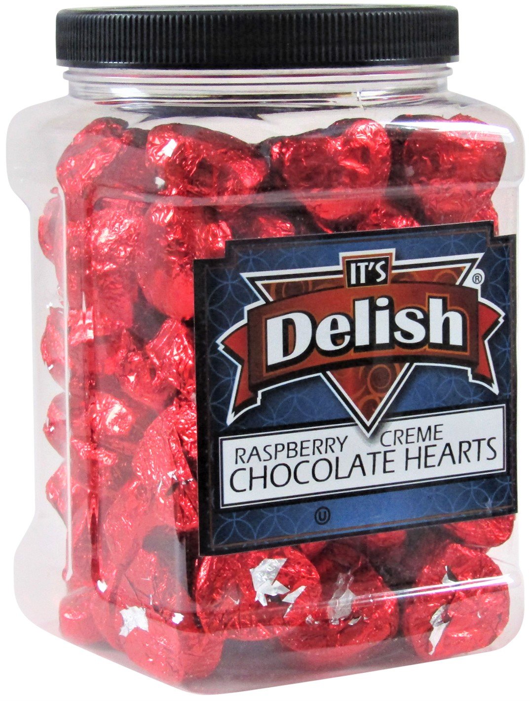 Delicious Raspberry Chocolate Hearts in Red Foil - 2.5 LBS Bulk Candy Jar | Perfect for Valentine's Day Gifts, Wedding Favors & Party Treats