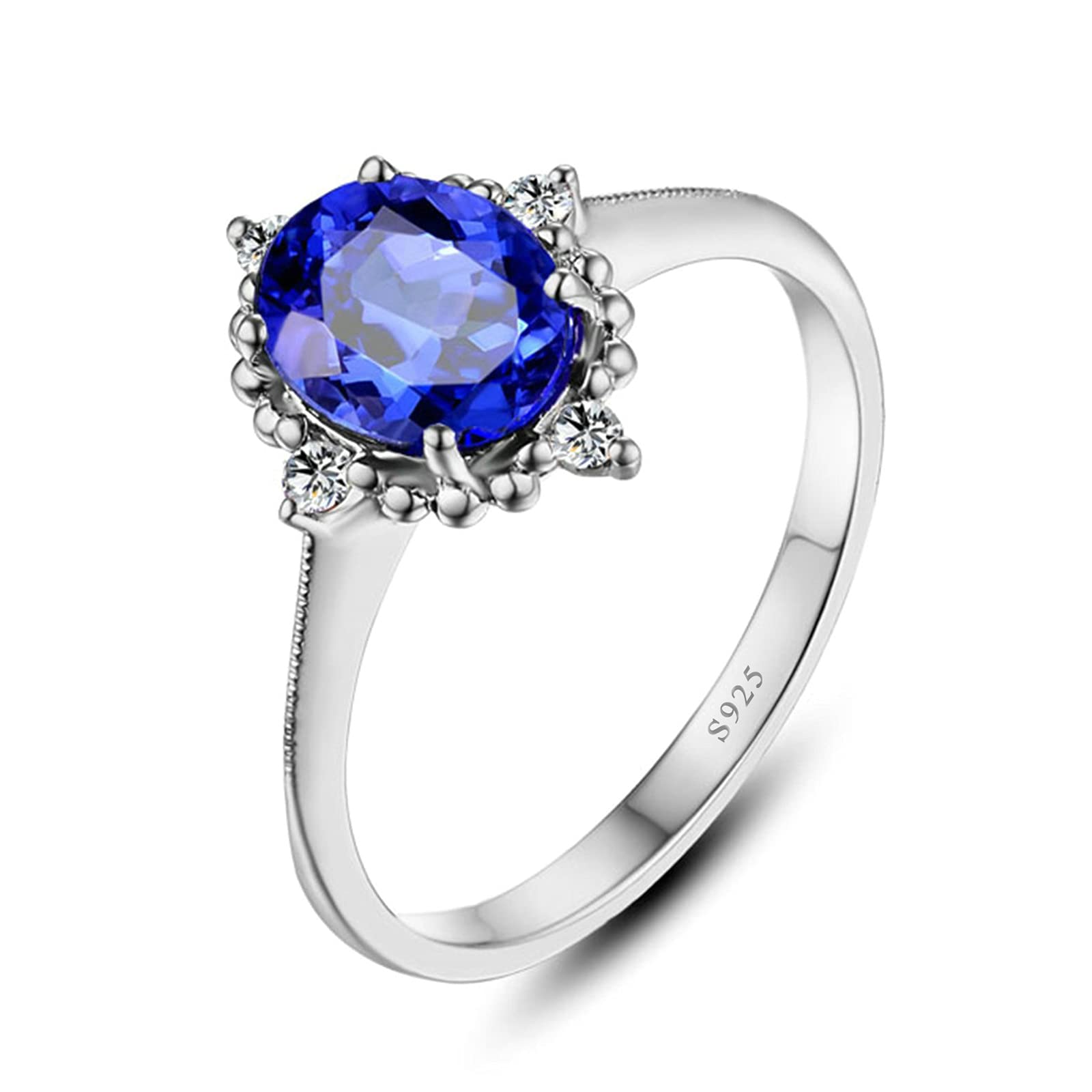 925 Sterling Silver Women's Rings - Blue Oval CZ Wedding Bands Size 9 | Valentine's Day Gift for Her, Anniversary Jewelry, Bridal Party Accessories
