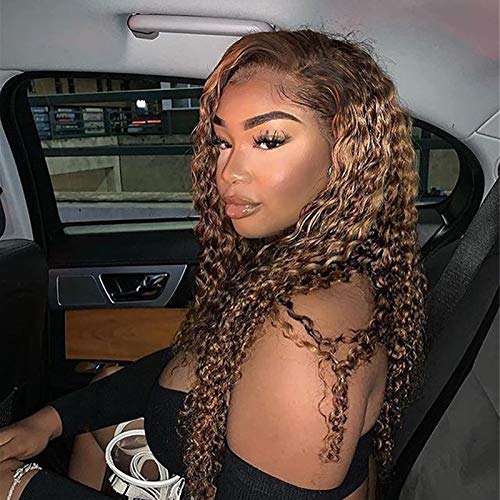Ombre Honey Blonde 1B/30 HD Lace Front Human Hair Wig - 13x6 Deep Curly Water Wave with Baby Hair | 150% Density Kinky Curly Glueless Pre-Plucked Wig for Black Women (16 Inch) | Perfect for Daily Wear, Parties & Special Occasions