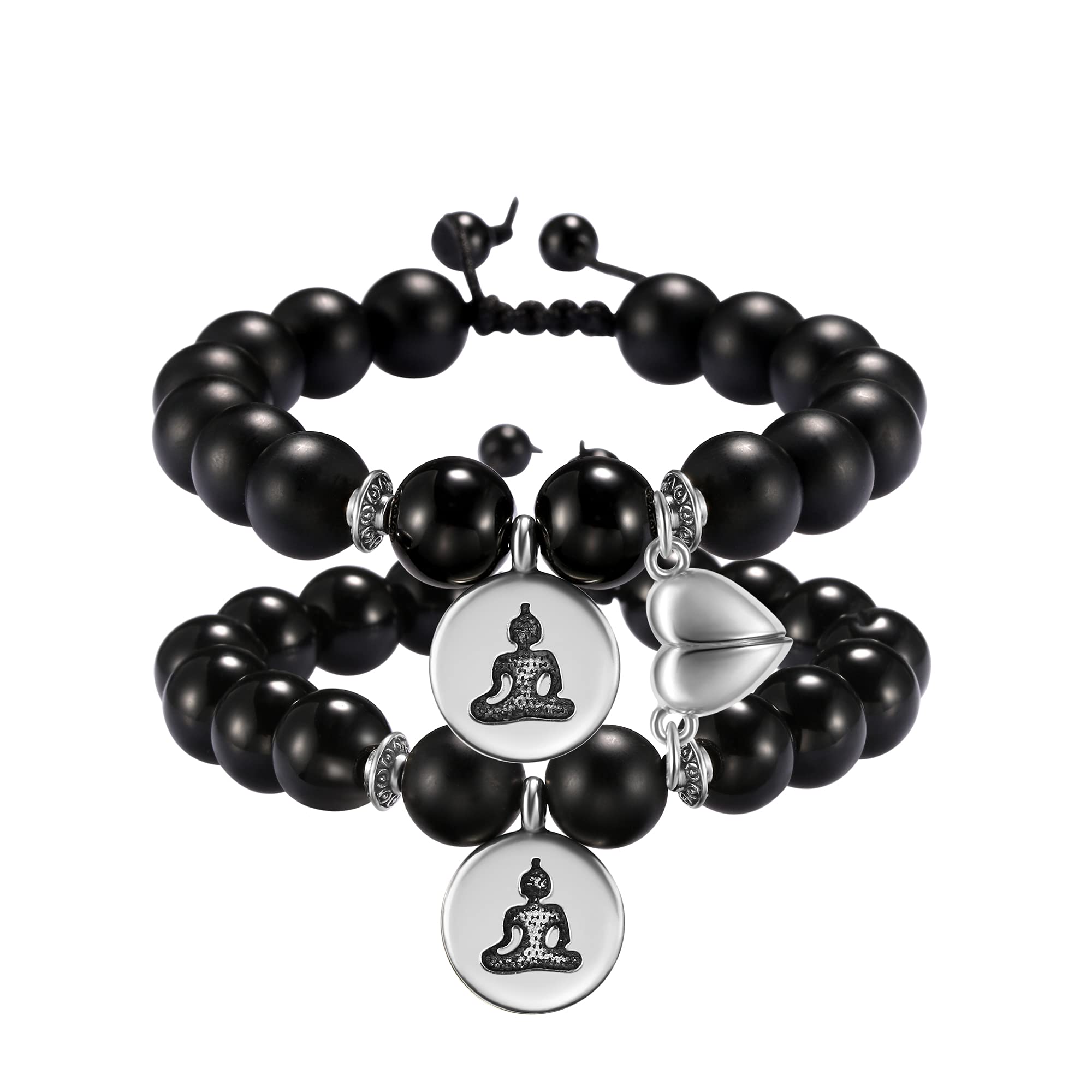 2PCS Magnetic Couple Bracelets - Tiger Eye & Lava Stone Beaded Anxiety Relief Bracelet for Men & Women, Attraction Relationship Jewelry, Aromatherapy Diffuser Bracelet for BFF, Him & Her - Perfect for Gifts, Meditation & Stress Relief