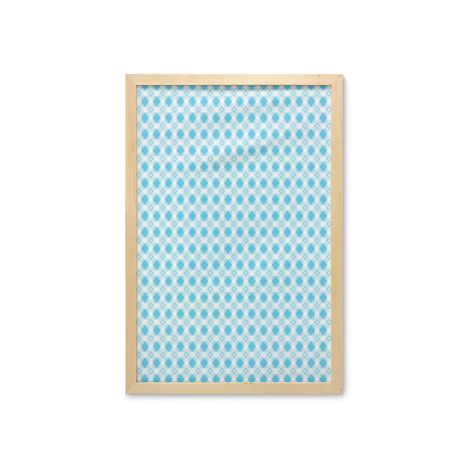 Ambesonne Abstract Diamond Geometric Wall Art with Frame - Modern Retro Square Design Printed Fabric Poster 23x35 Inches - Azure Blue & White for Bathroom, Living Room, Dorm Decor | Perfect for Home Office & Bedroom Wall Decor