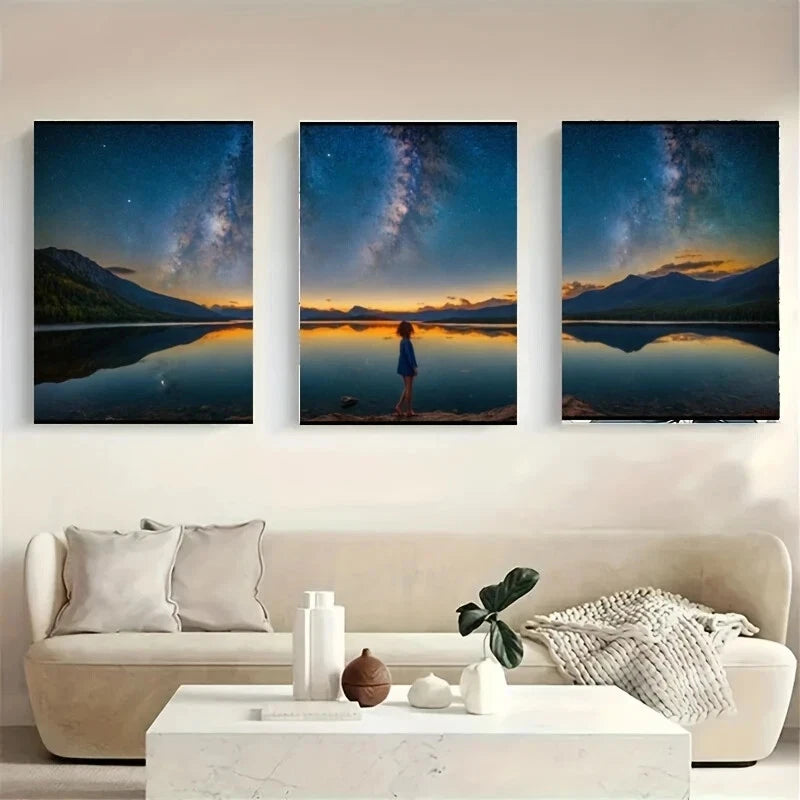 3-Piece White Wolf Metal Print Wall Art - Standing on a Rock Landscape - Ready to Hang - Perfect for Living Room, Bedroom & Office Decor