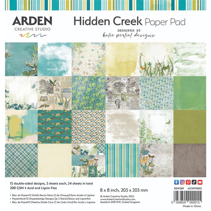 Arden Creative Studio Hidden Creek 8x8 Inch Scrapbook Paper Pad - Premium Acid-Free Cardstock for Card Making, Scrapbooking & DIY Crafts