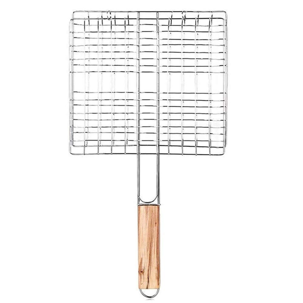 Durable Iron Wire BBQ Grilling Basket with Wooden Handle - Heavy Duty Grill Net for Meat, Fish, Vegetables - Perfect for Outdoor Camping, Backyard Barbecues & Picnics - Kitchen Cooking Tool for Grilling, Roasting & Frying