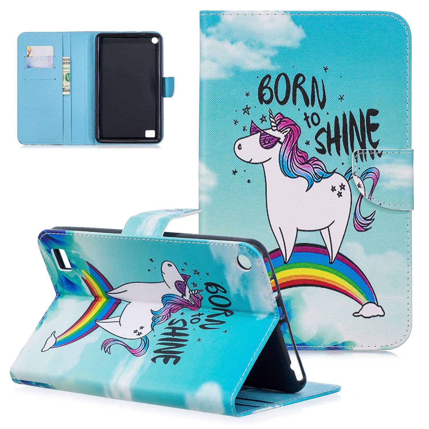 UGOcase Slim Fit PU Leather Protective Case for Kindle Fire 7 Tablet (5th/7th Generation, 2015/2017 Release) - Shockproof Wallet Cover with Cute Pattern & Card Pocket - Perfect for Reading, Travel, and Daily Use