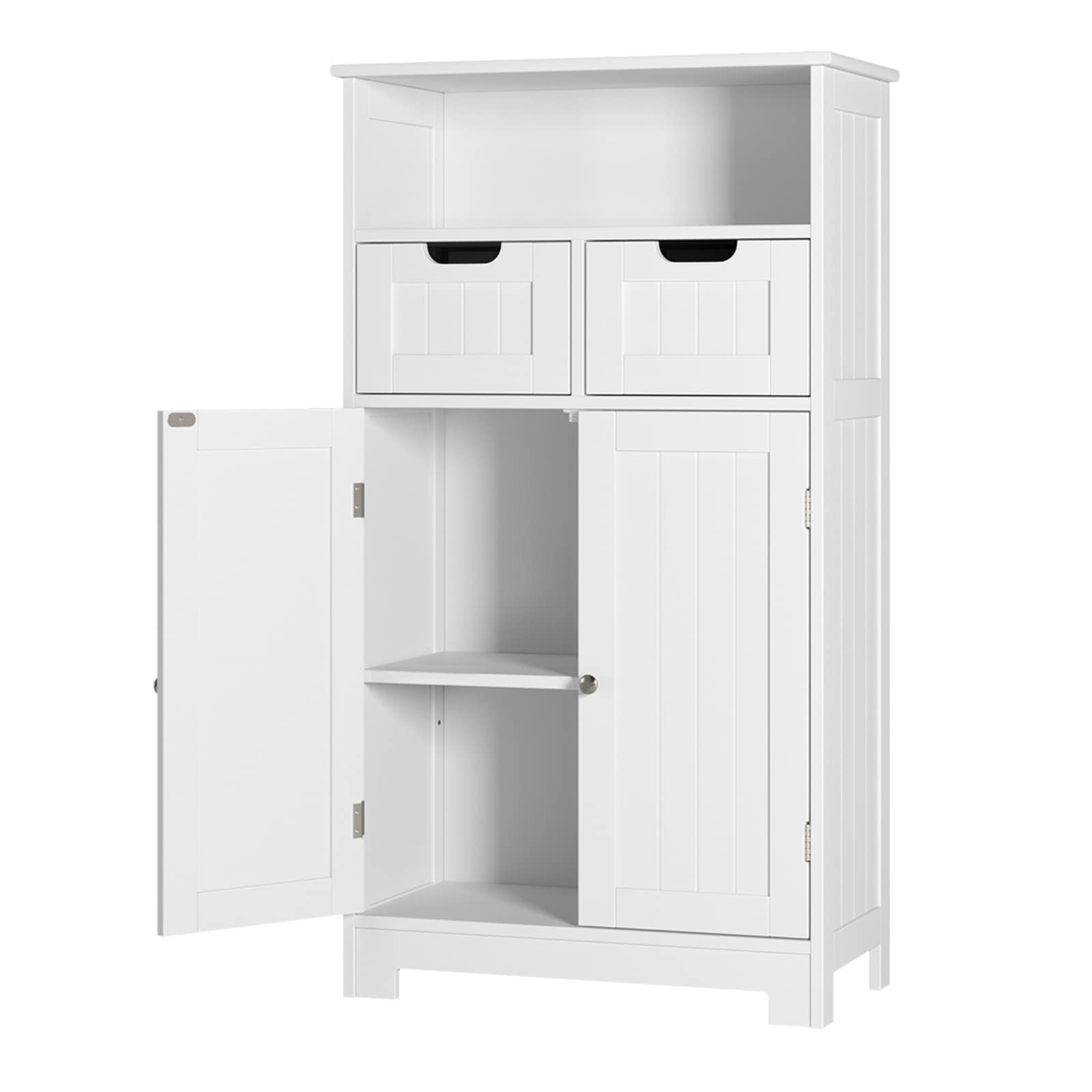 URKNO White Wooden Bathroom Storage Cabinet with Drawers & Doors - Freestanding Corner Floor Cabinet for Bathroom, Bedroom & Home Office Organization