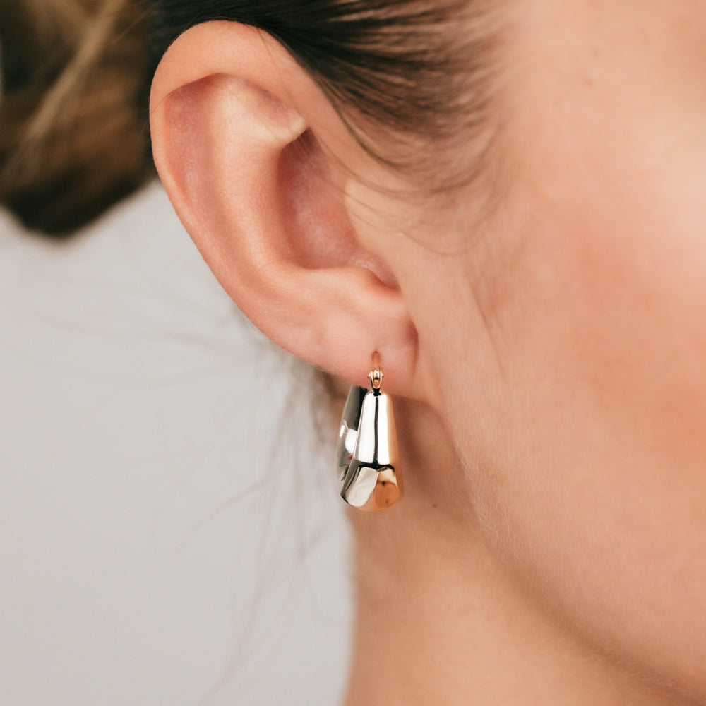 9ct Yellow and White Two-Tone Gold Geometric Chunky Hoop Earrings for Women - Trendy Statement Jewelry for Parties, Weddings & Everyday Wear