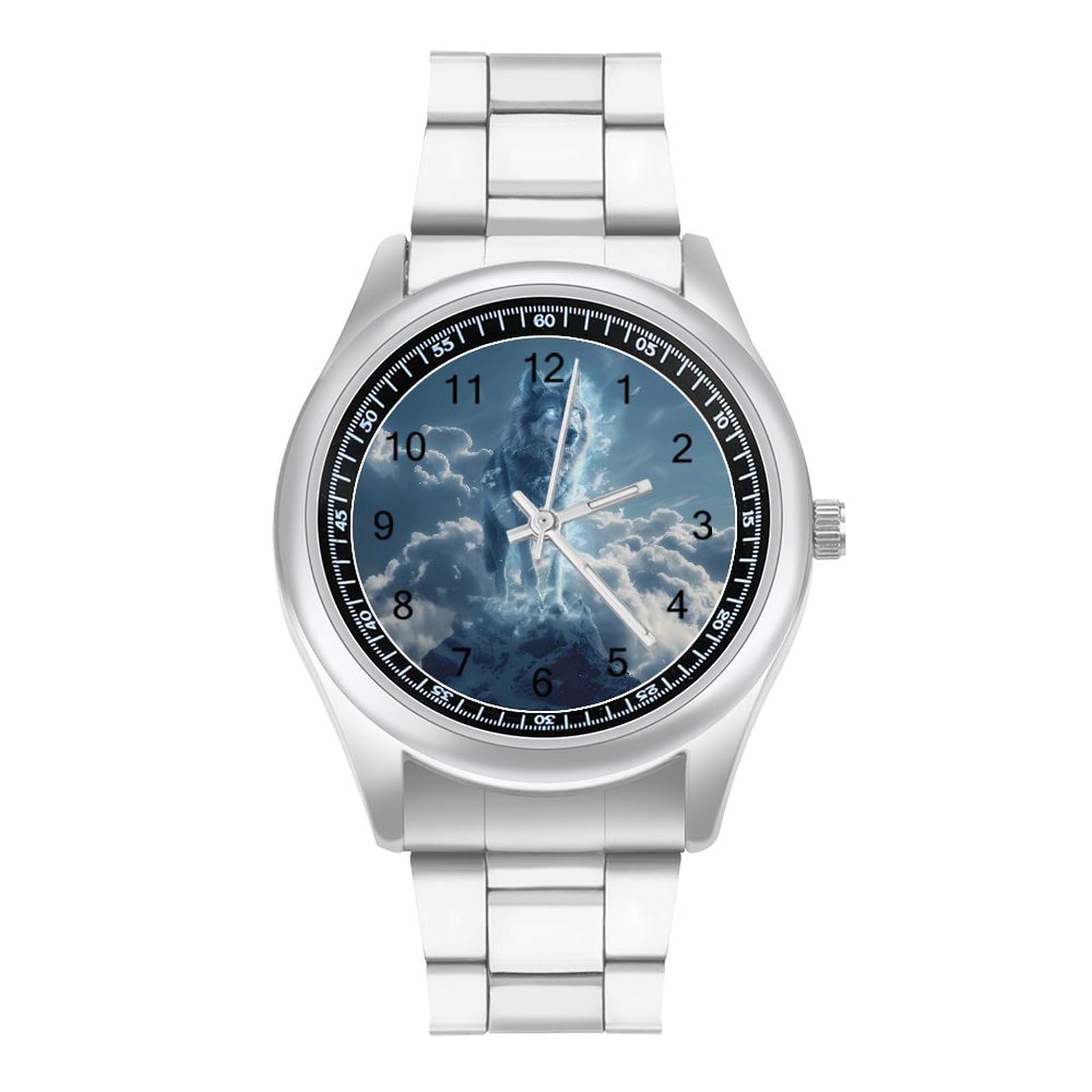 Premium Wolf Stand On Mountain Automatic Watch for Men & Women - Stainless Steel Alloy Bracelet, Fashion Quartz Wristwatch - Perfect for Outdoor Adventures, Hiking & Daily Wear
