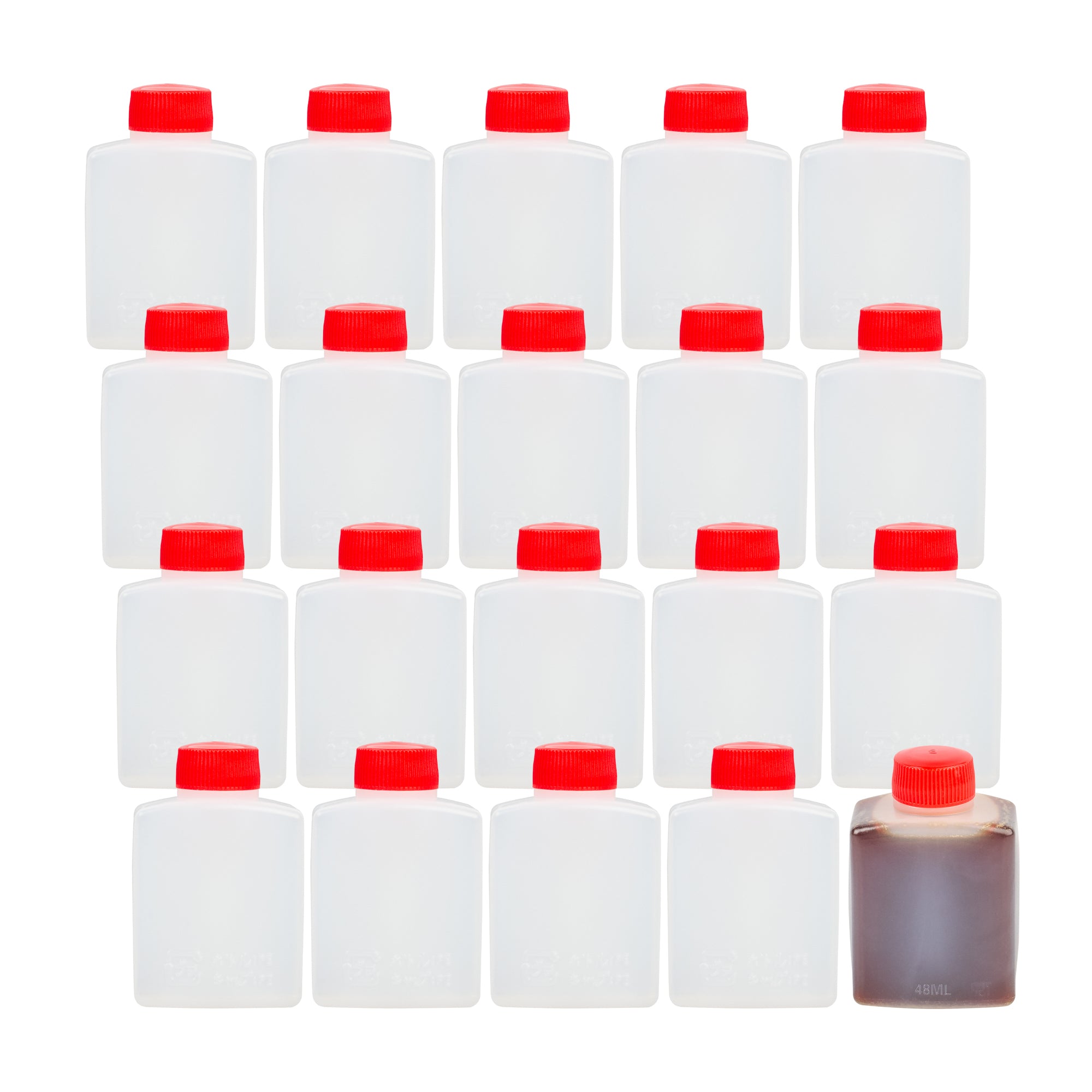 Bento Tek 2 oz Clear Plastic Soy Sauce Bottles with Red Caps (1.5