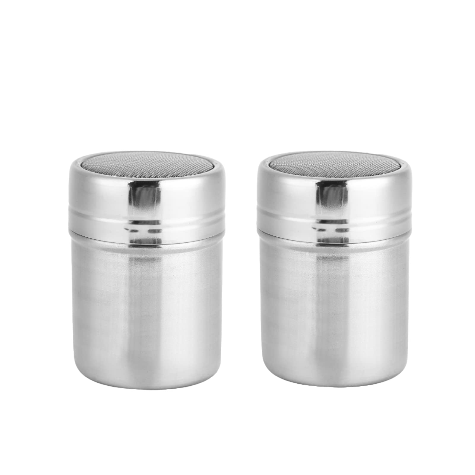 2Pcs Stainless Steel Powder Sugar Shaker with Fine Mesh - Perfect for Dusting Cinnamon, Cocoa, Coffee & Baking Powder | Ideal for Coffee Shops, Bakeries & Home Baking Use